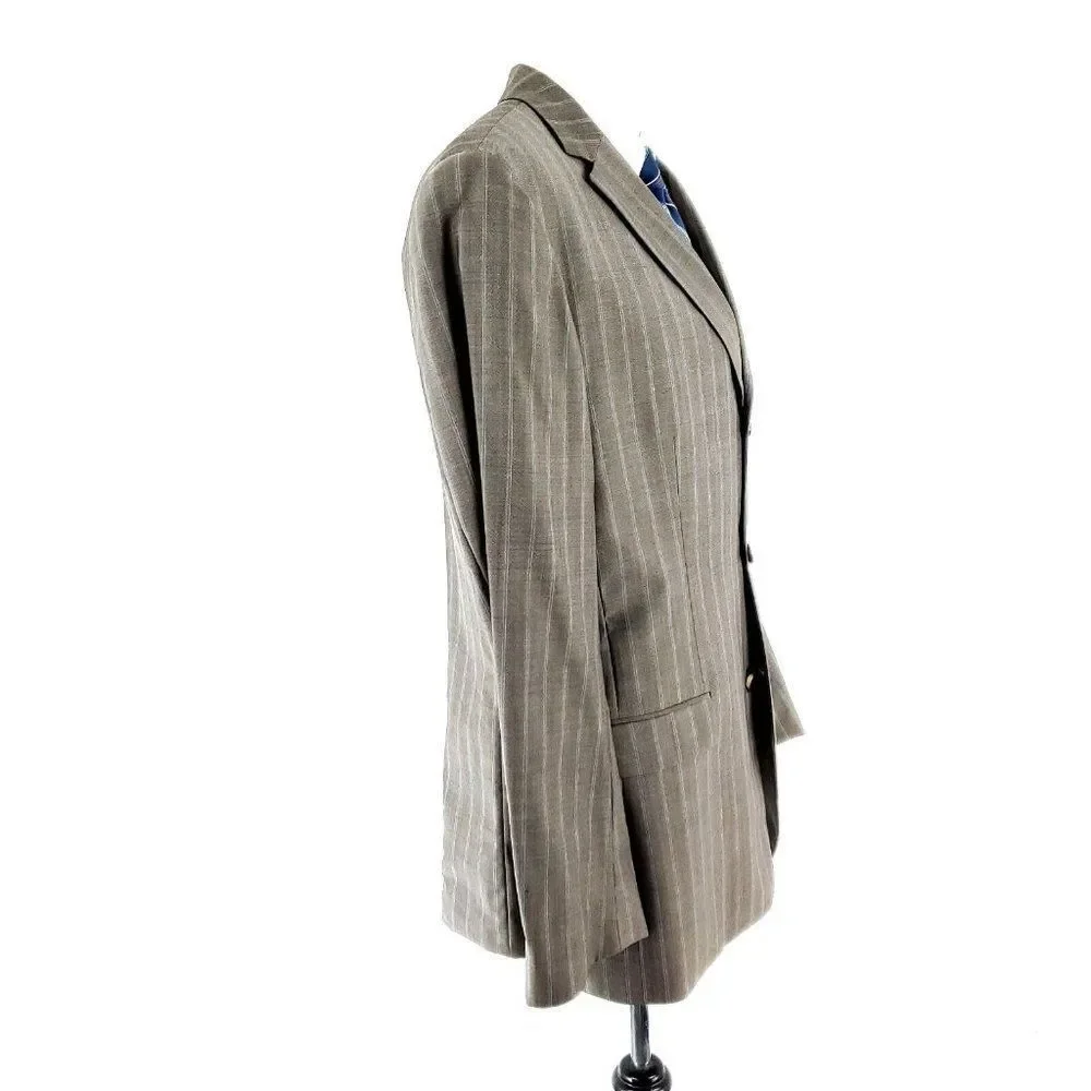 Hugo Boss Rosselini Virgin Wool 3 Button Suit Jacket 42R Beige Birdseye‎ Striped